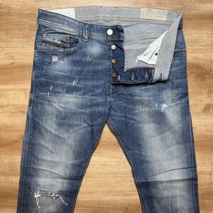 Diesel Jeans Men 31x30 Blue Tepphar Slim Carrot Stretch Thrash Contrast 084MX